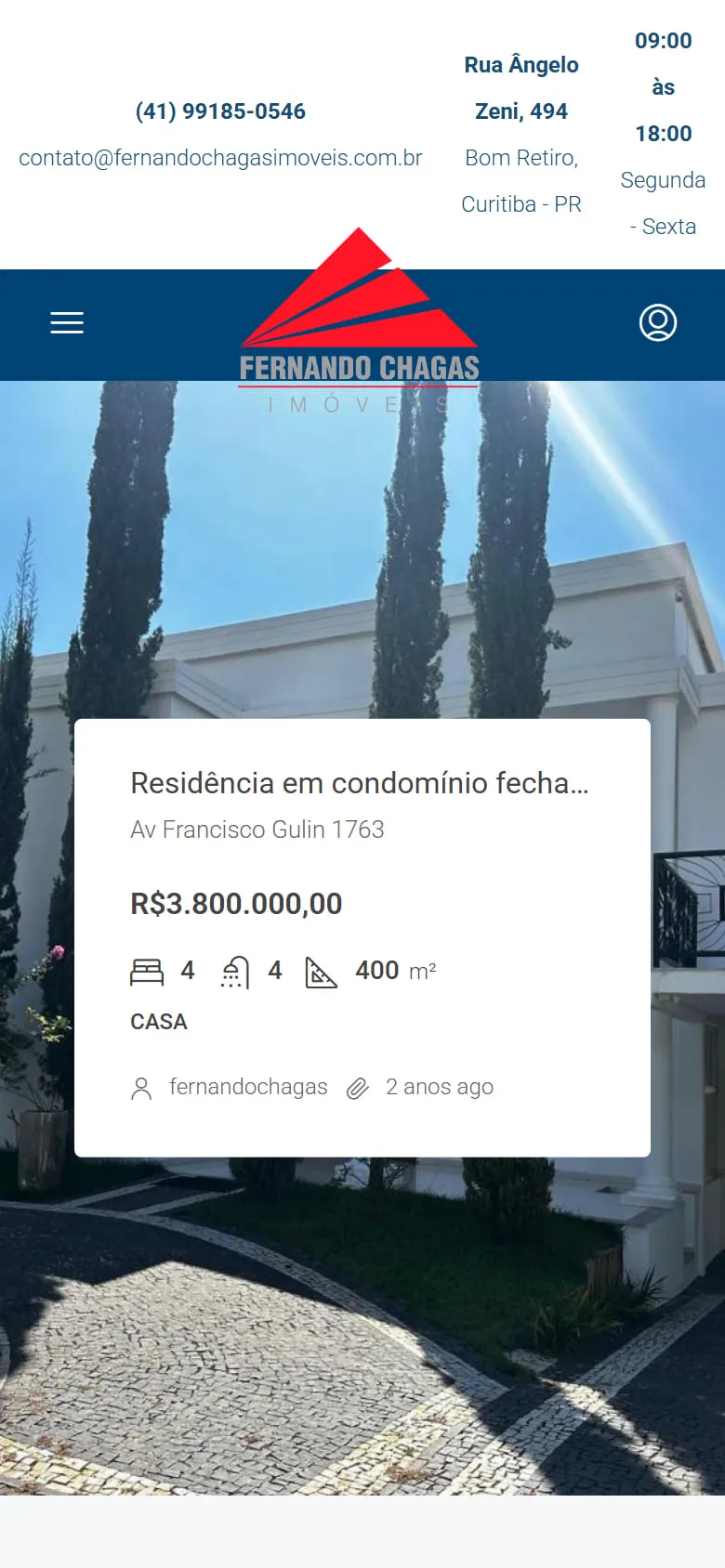 Versão para celular do site da Fernando Chagas Imóveis