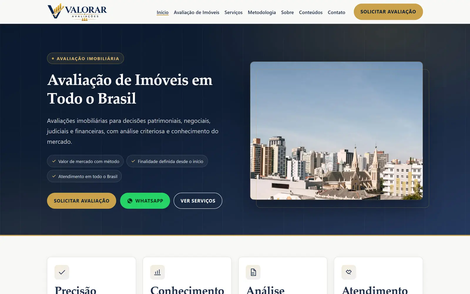 Site institucional desenvolvido pela Entermídia para a Valorar Avaliações